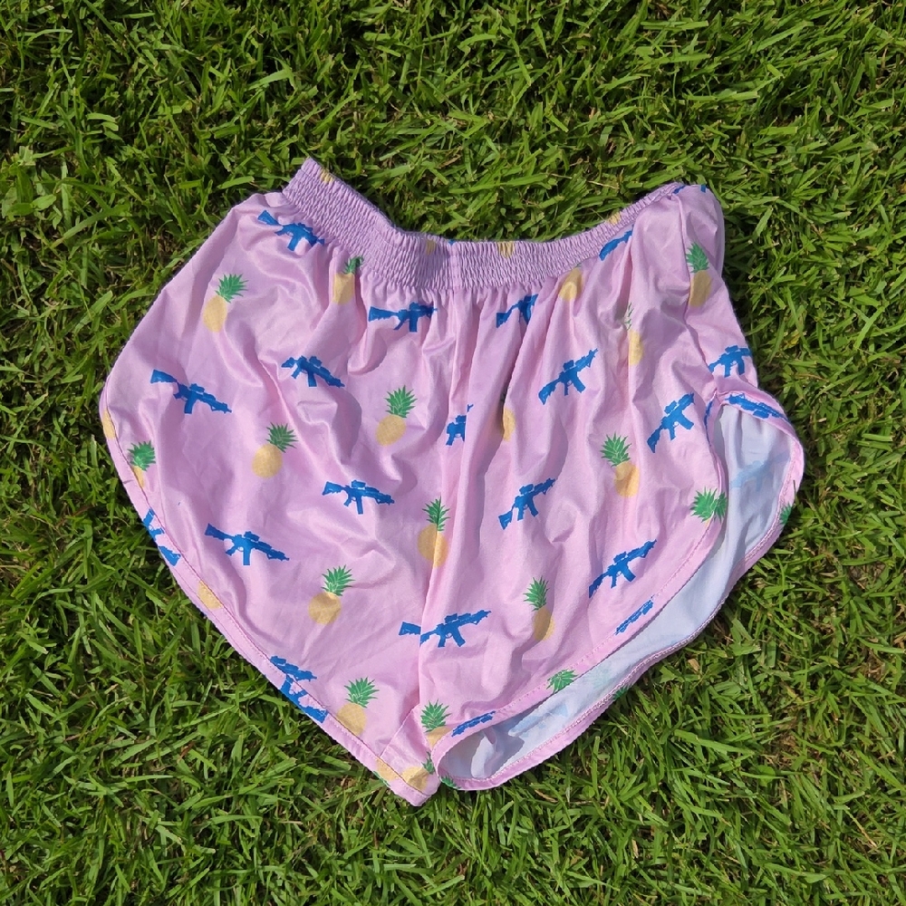 Pink Athletic Shorts with Pineapple and AR Print